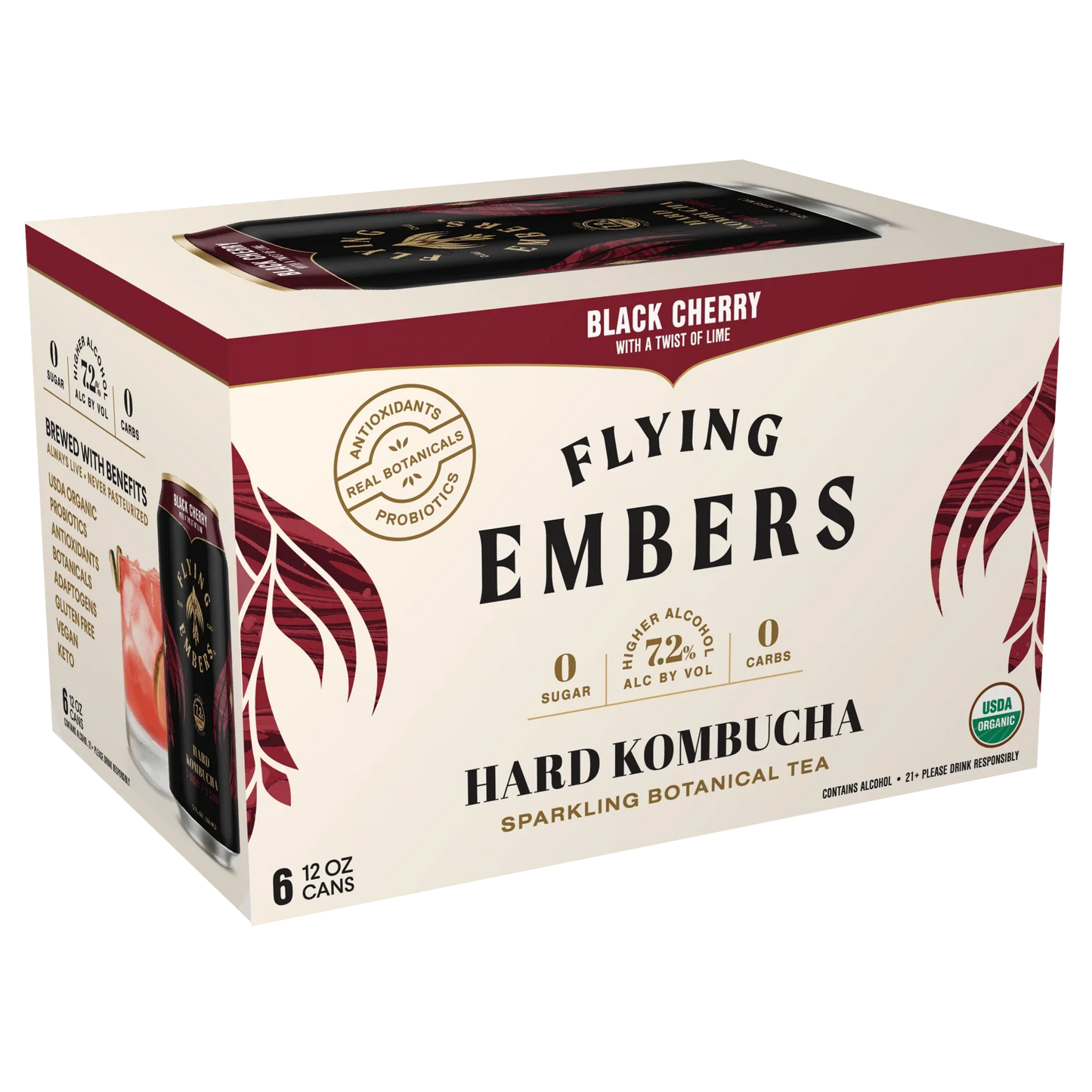 Flying Embers Black Cherry Hard Kombucha – 6 pk - Sipsy