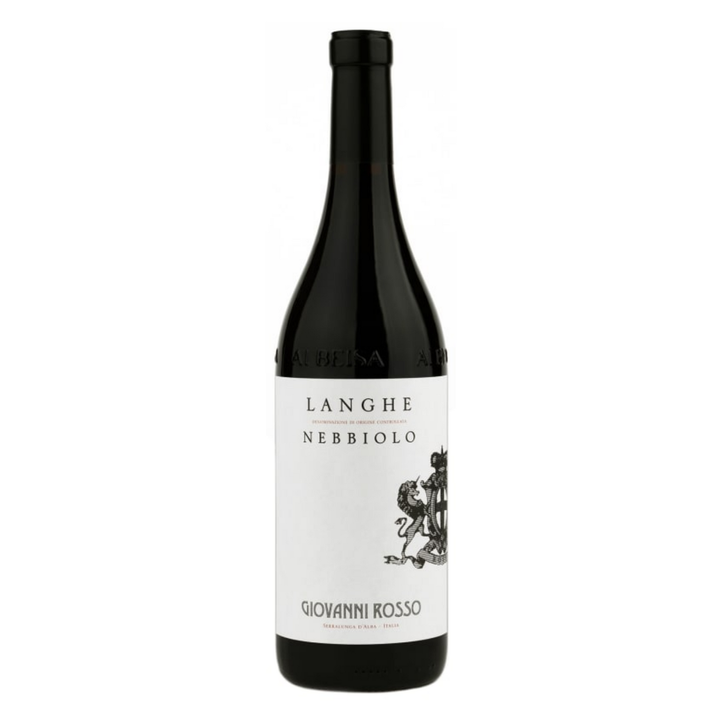 Giovanni Rosso Nebbiolo bottle with a white label on a white background