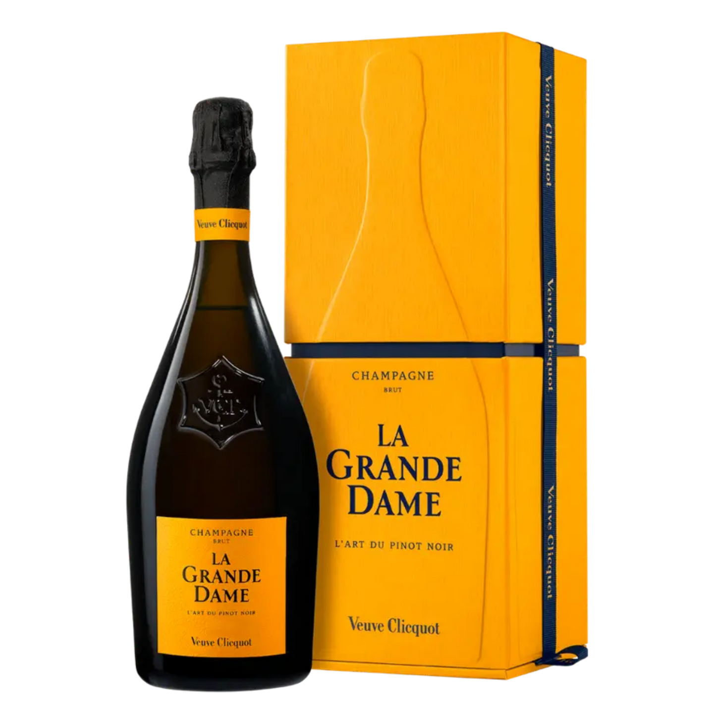 Veuve Clicquot La Grande Dame Bottle and Box on white background