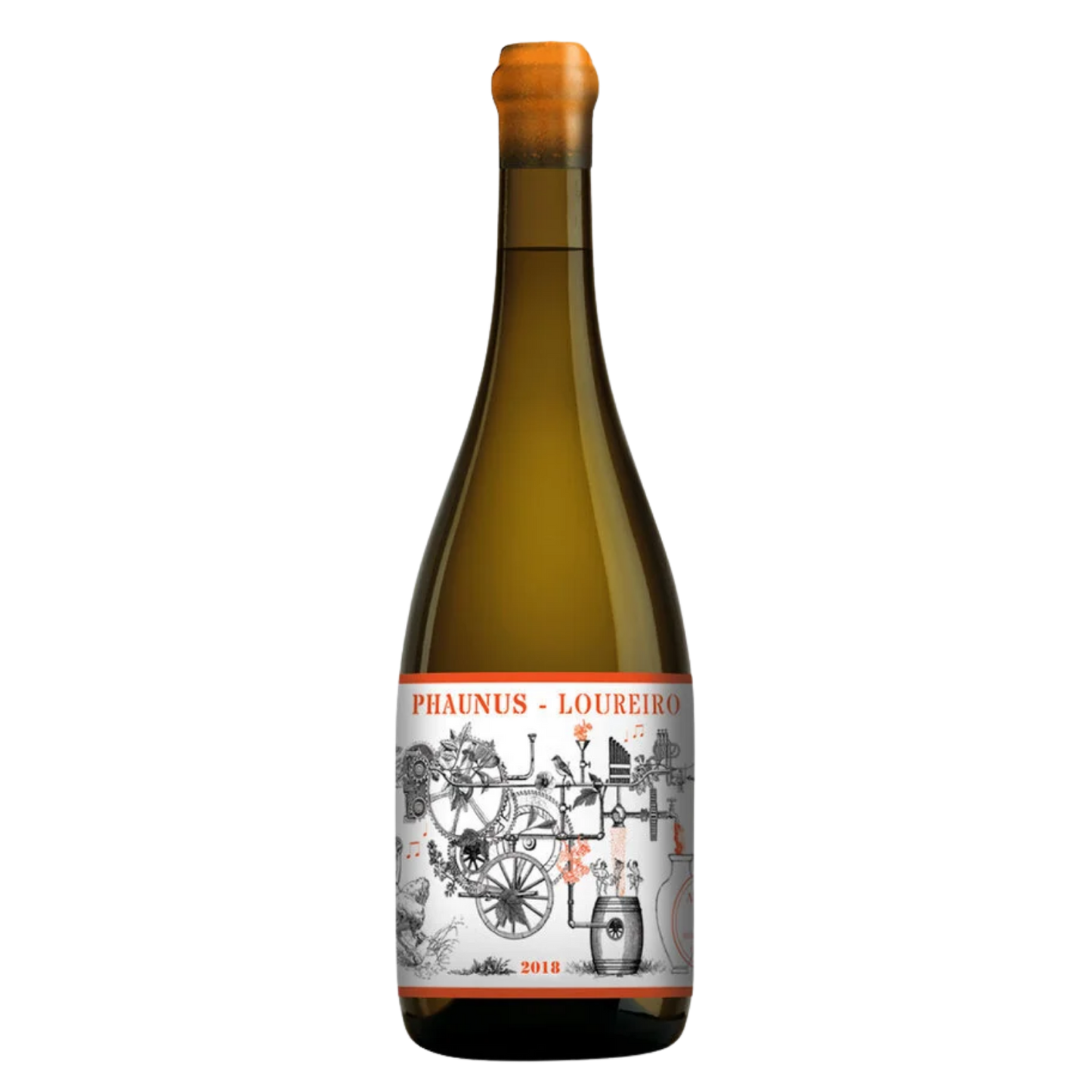 Wine bottle with a decorative label on a white background