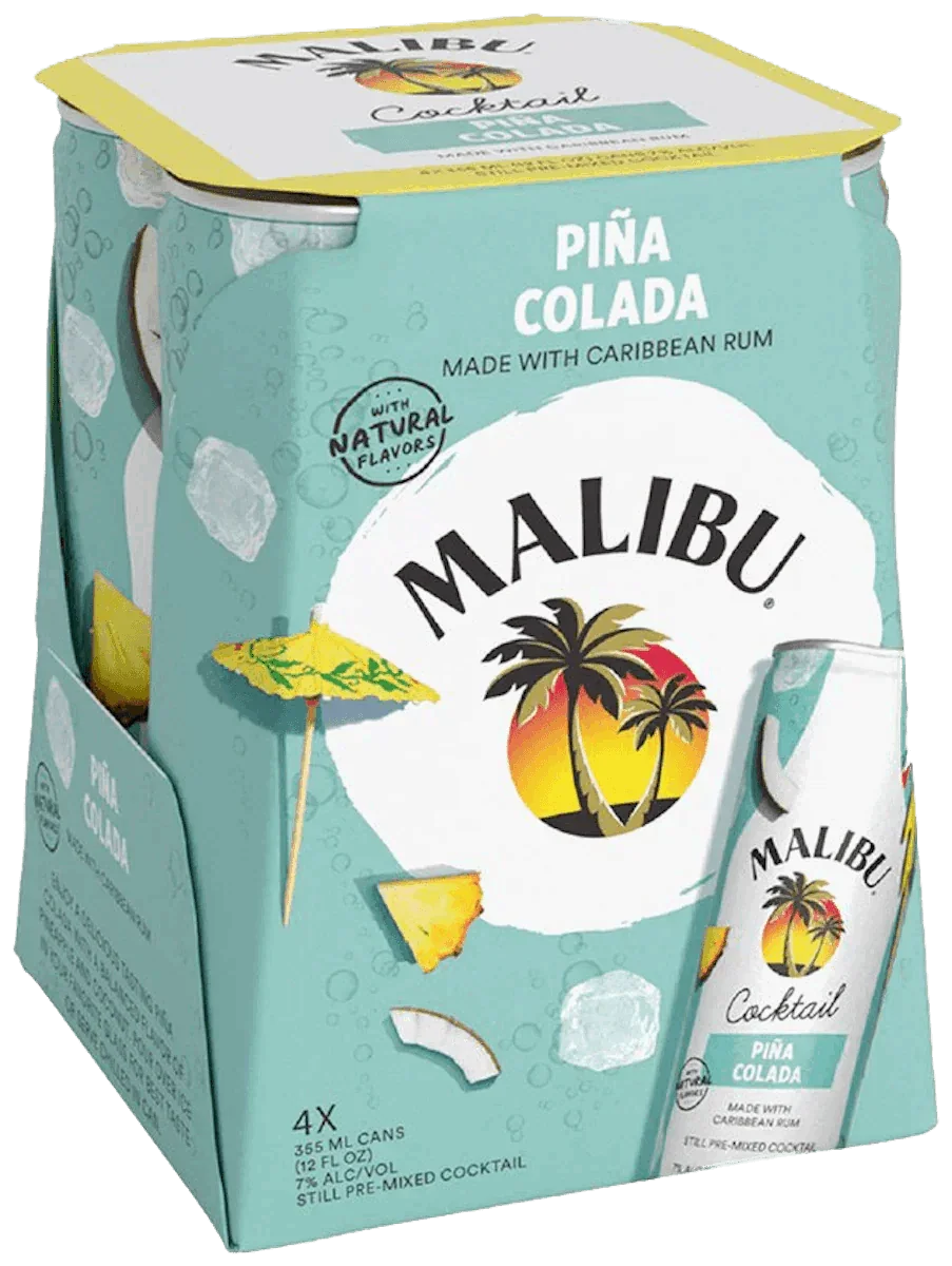 Malibu Pina Colada Cocktail – 4 pack, 12 oz each - Sipsy