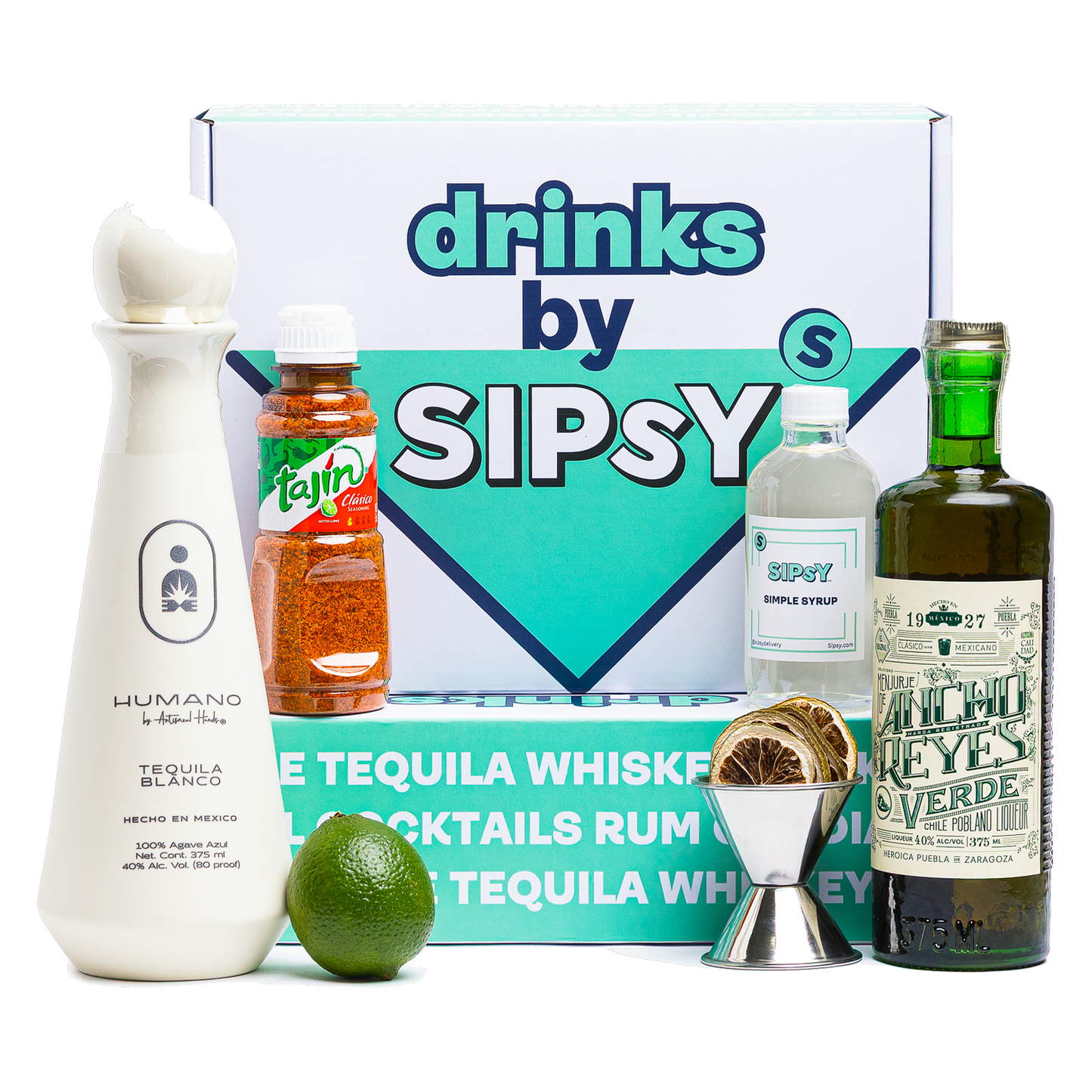 Spicy Margarita Cocktail Set with Humano Blanco Tequila, Ancho Reyes Verde, and Tajin