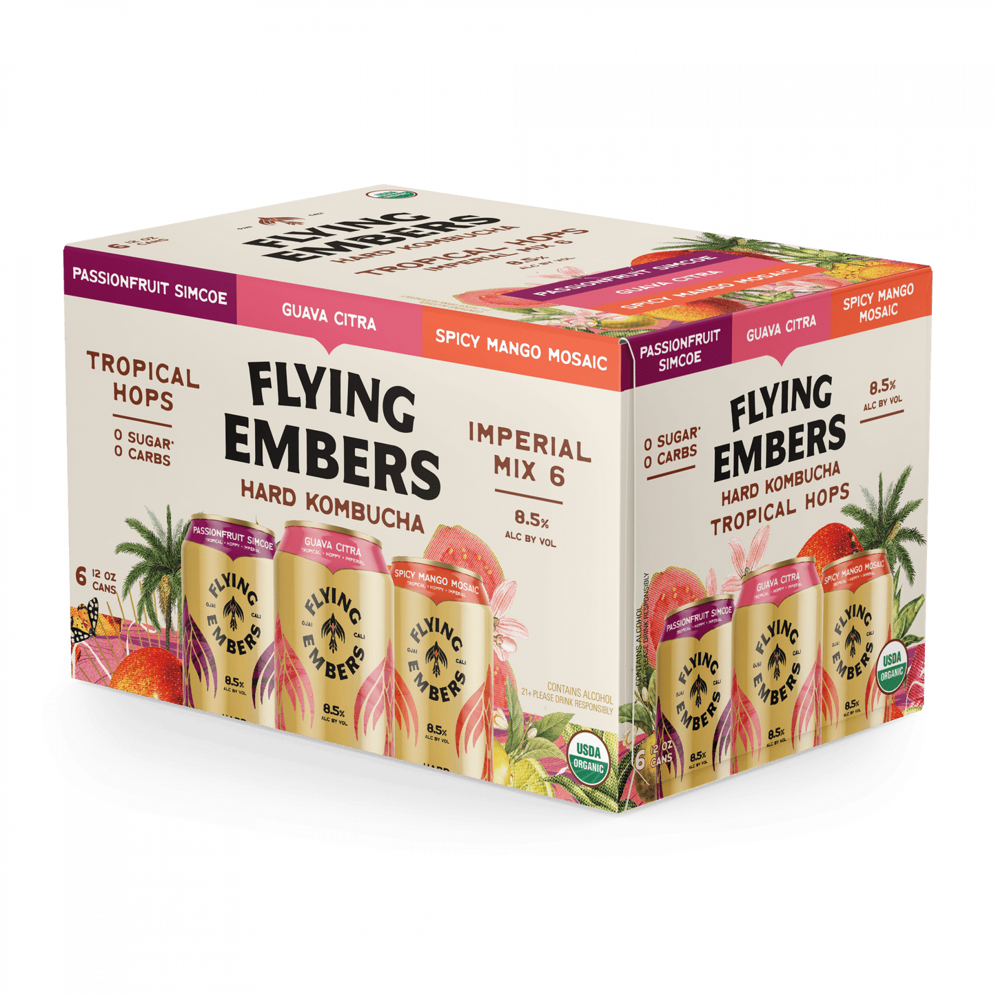 Flying Embers Hard Kombucha Tropical Hops Variety  - 6PK Cans