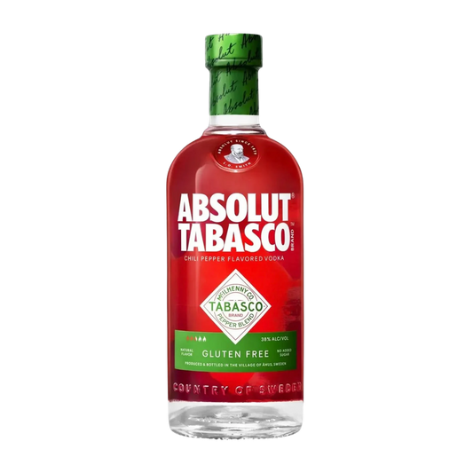 Bottle of Absolut Tabasco vodka on a white background