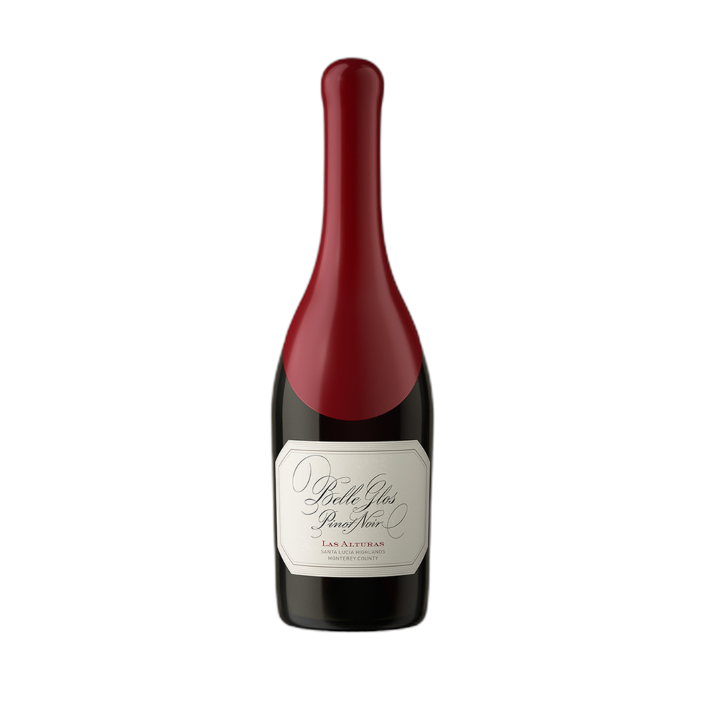 Belle Glos Las Alturas Pinot Noir red wine bottle on transparent background.