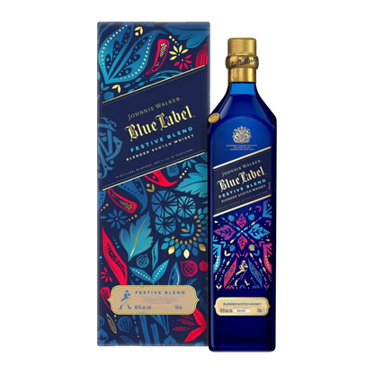 Johnnie walker blue label scotch whiskey fcestive blend with box and bottle