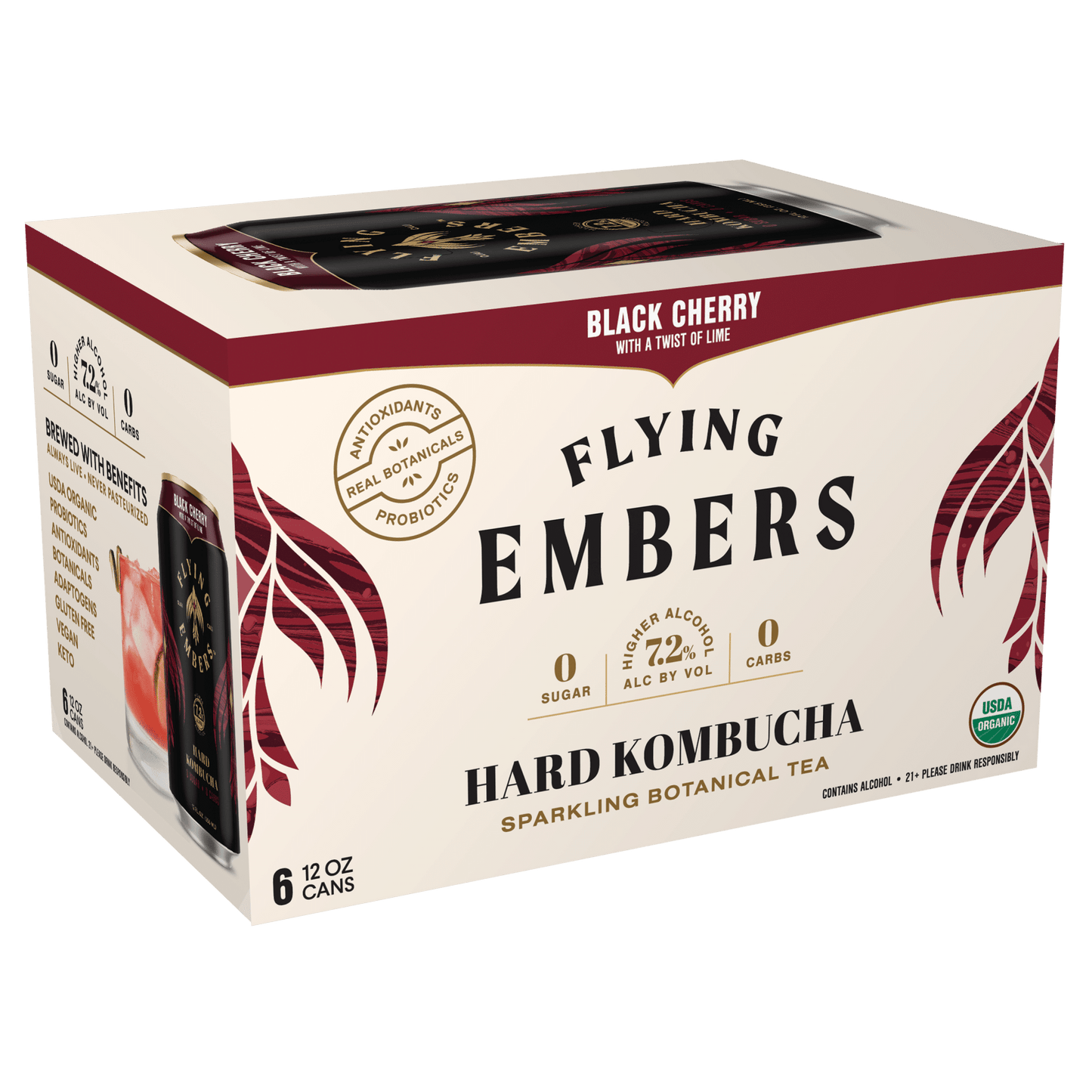 Flying Embers Black Cherry Hard Kombucha - 6pk