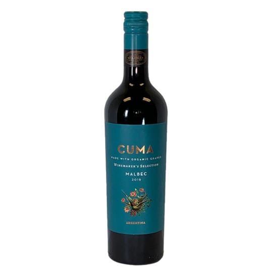 Cuma Malbec Malbec  with blue label wine bottle.