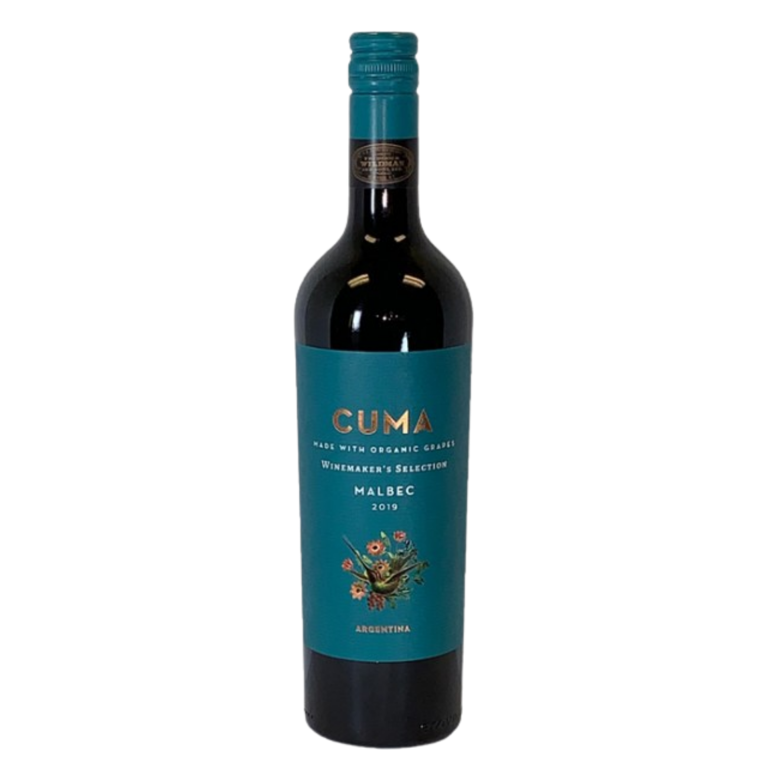 Cuma Malbec Malbec  with blue label wine bottle.
