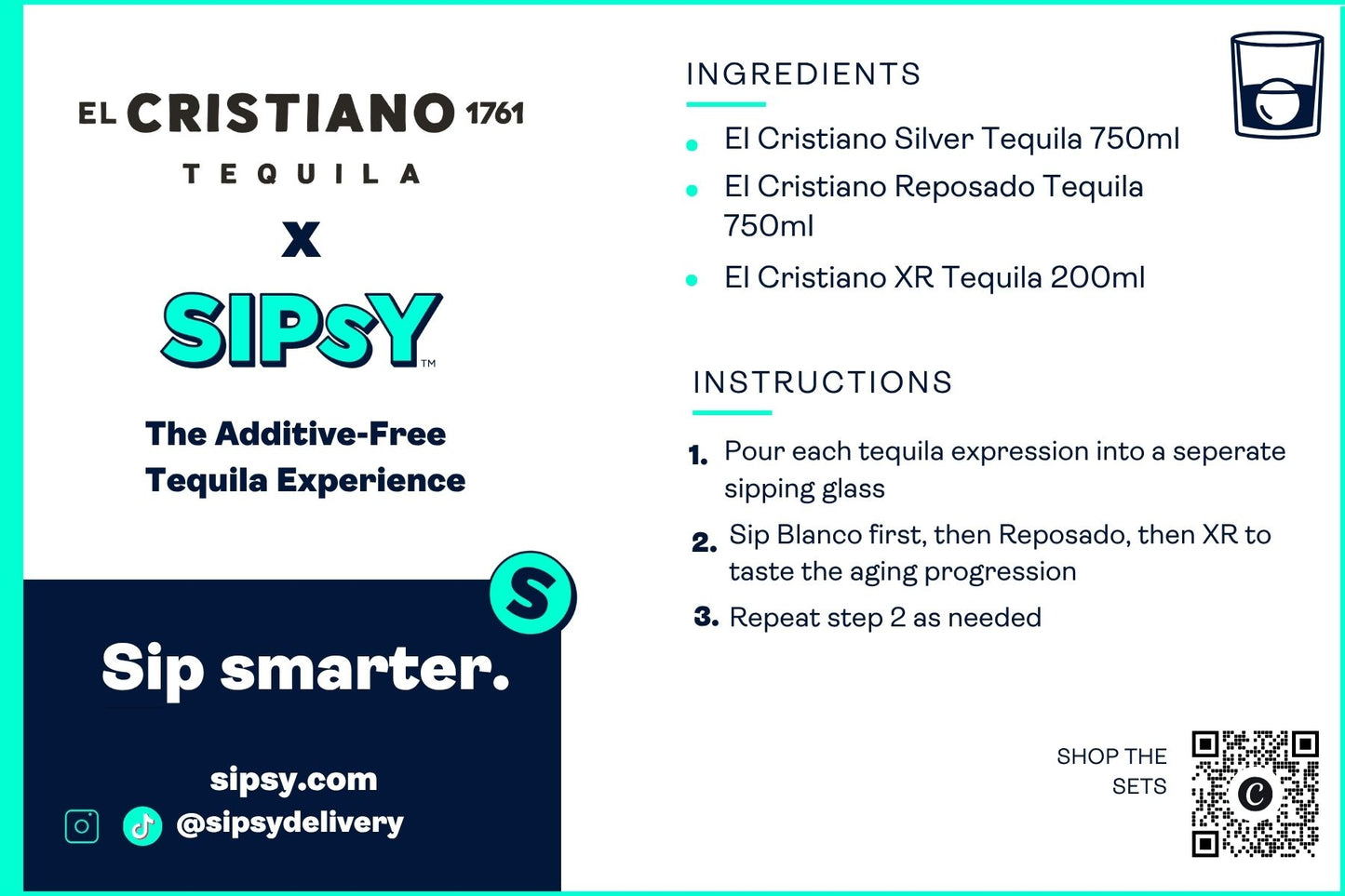 Recipe card for El cristiano tequila tasting