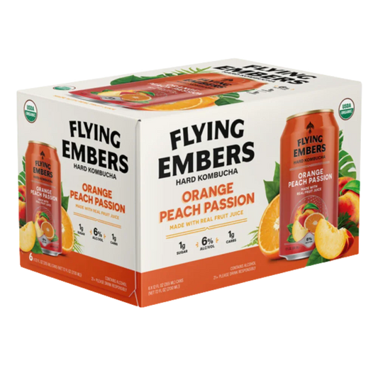 Flying Embers Hard Kombucha – Orange Peach Passion 6-pack - Sipsy