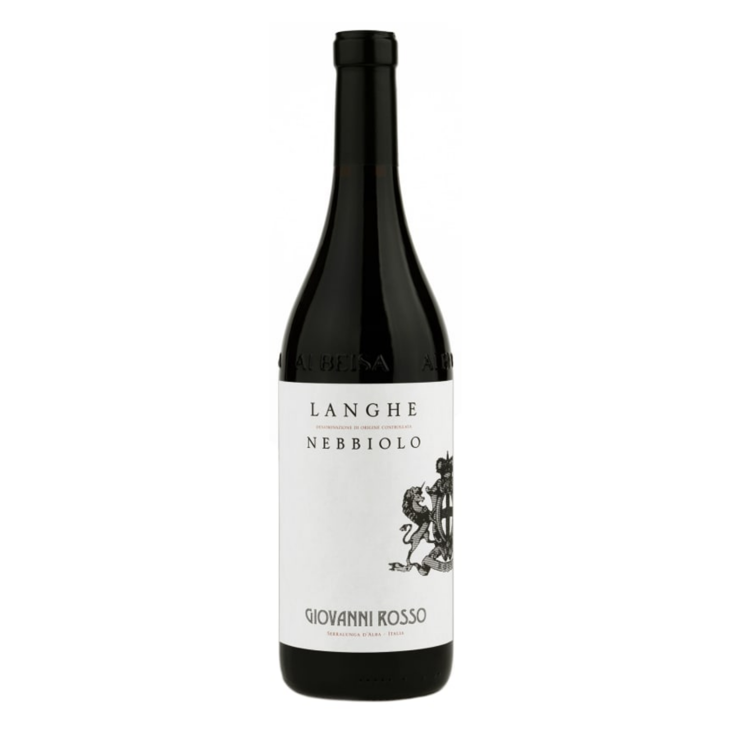 Giovanni Rosso Nebbiolo bottle with a white label on a white background