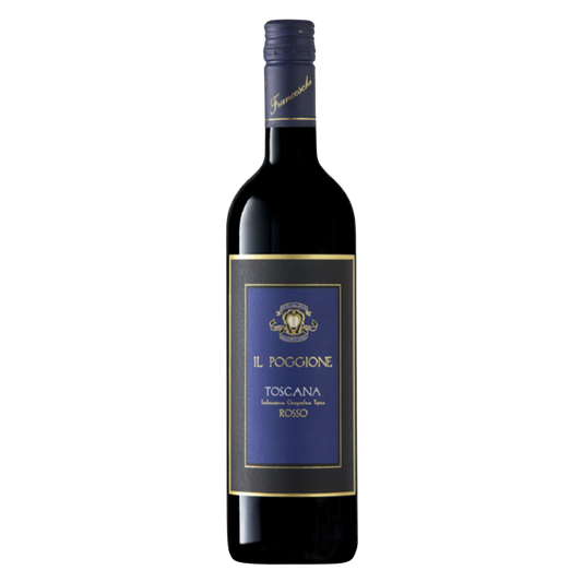 Wine bottle with a blue label on a white background