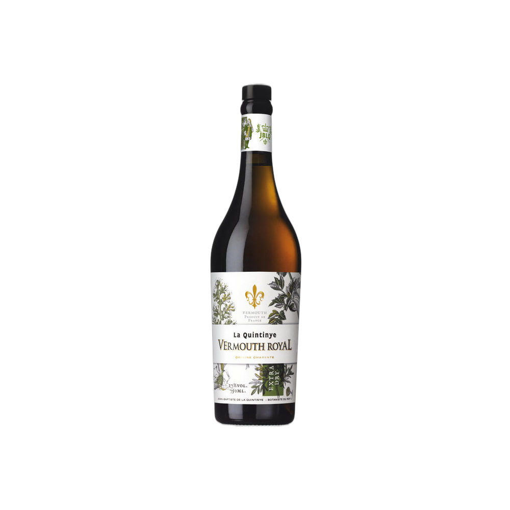 La Quintinye Vermouth Royal Extra Dry bottle on transparent background.