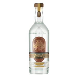 A bottle of Lagrimas Del Valle Plata Tequila on a plain white background.