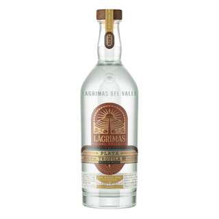 A bottle of Lagrimas Del Valle Plata Tequila on a plain white background.