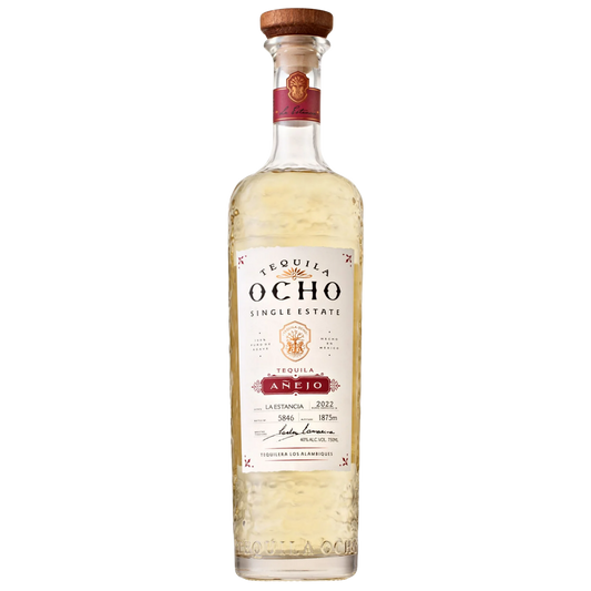Tequila Ocho Anejo bottle on a white background