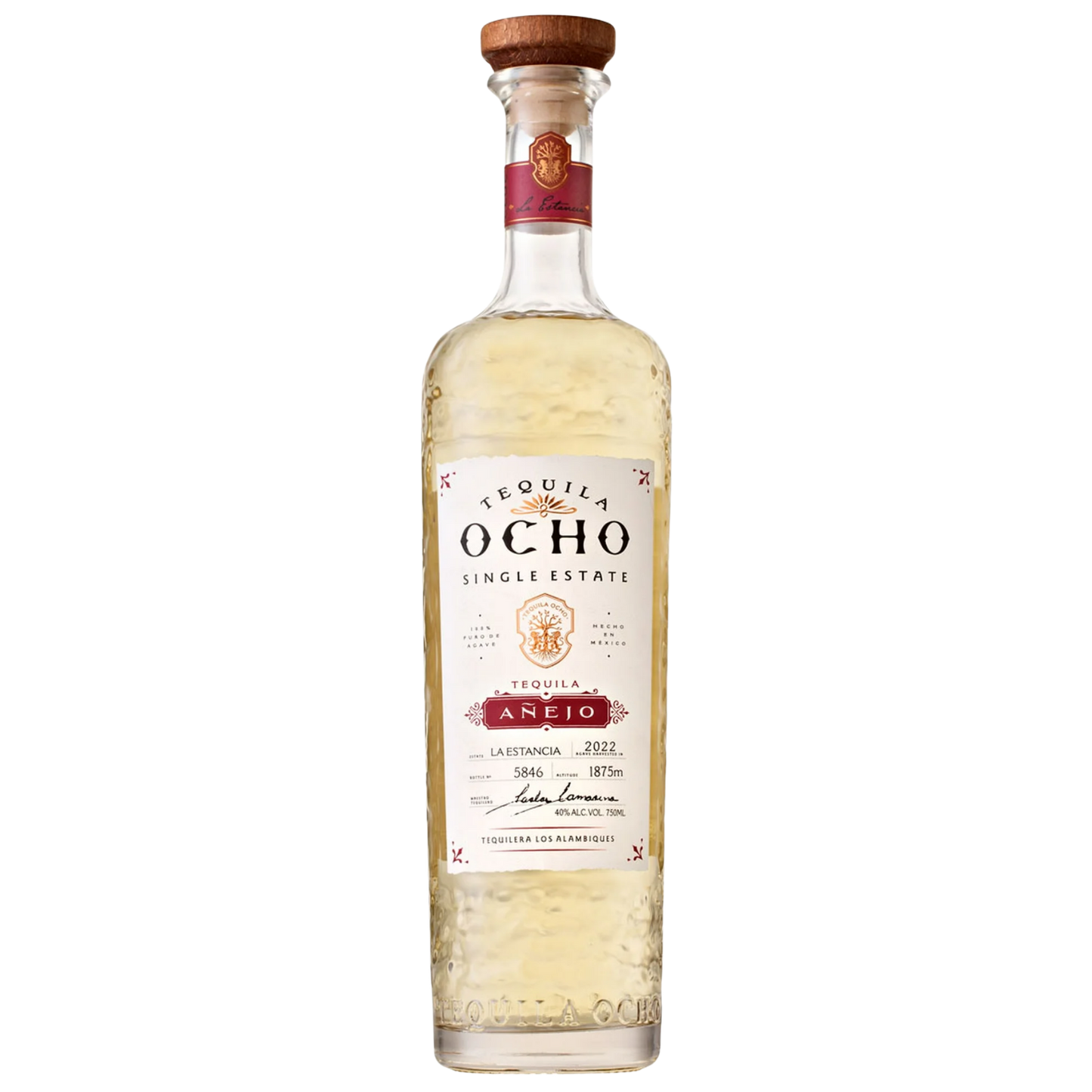 Tequila Ocho Anejo bottle on a white background