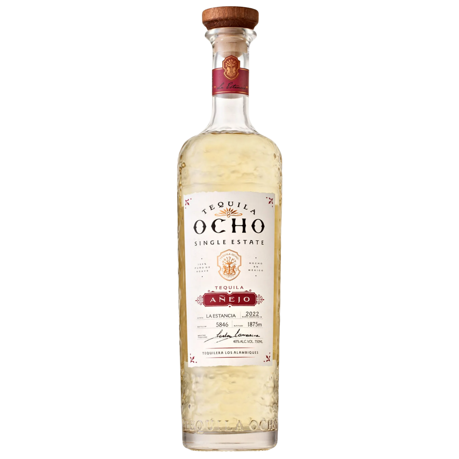 Tequila Ocho Anejo bottle on a white background