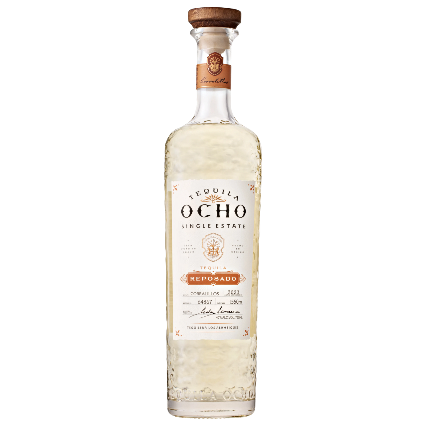 Tequila Ocho Reposado bottle on a white background