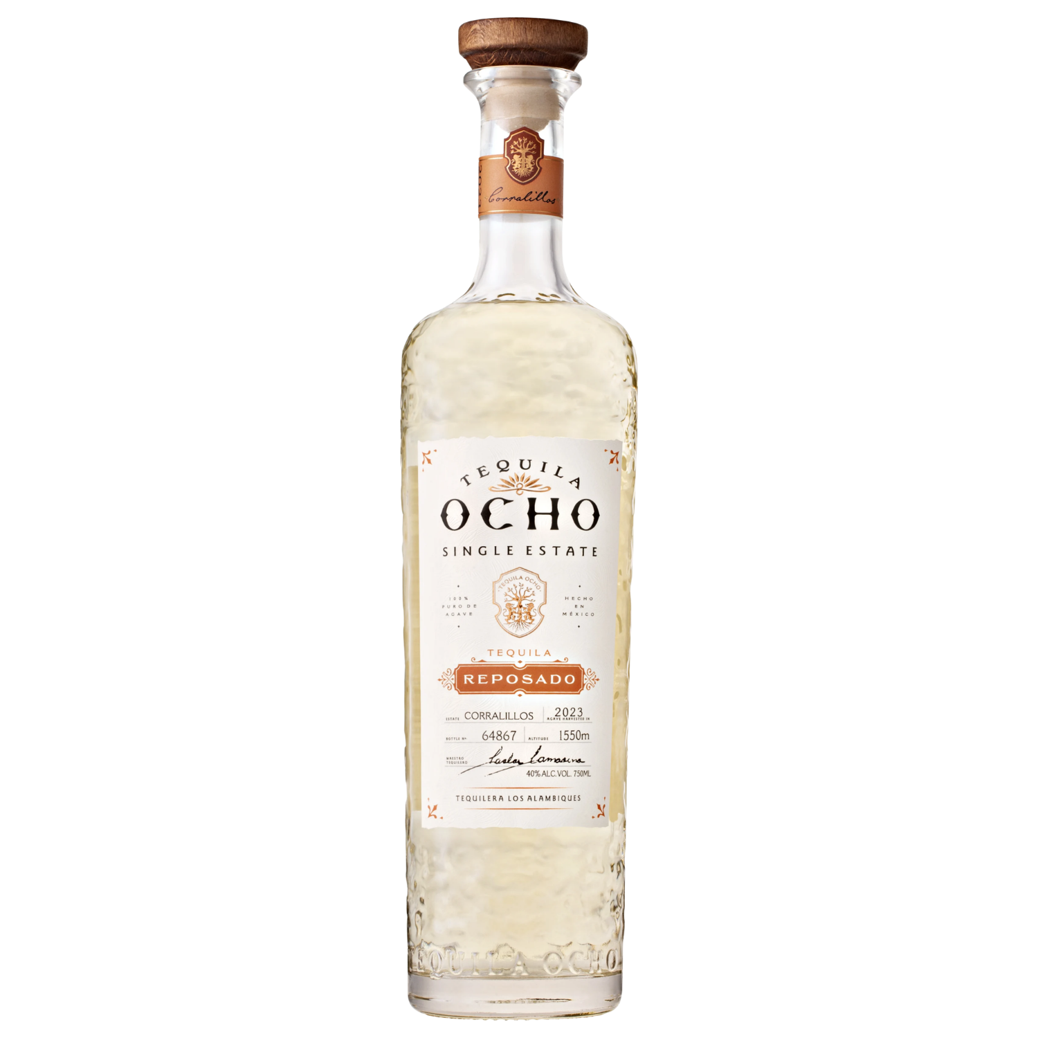 Tequila Ocho Reposado bottle on a white background