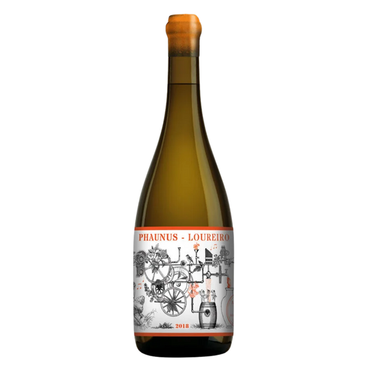 Wine bottle with a decorative label on a white background