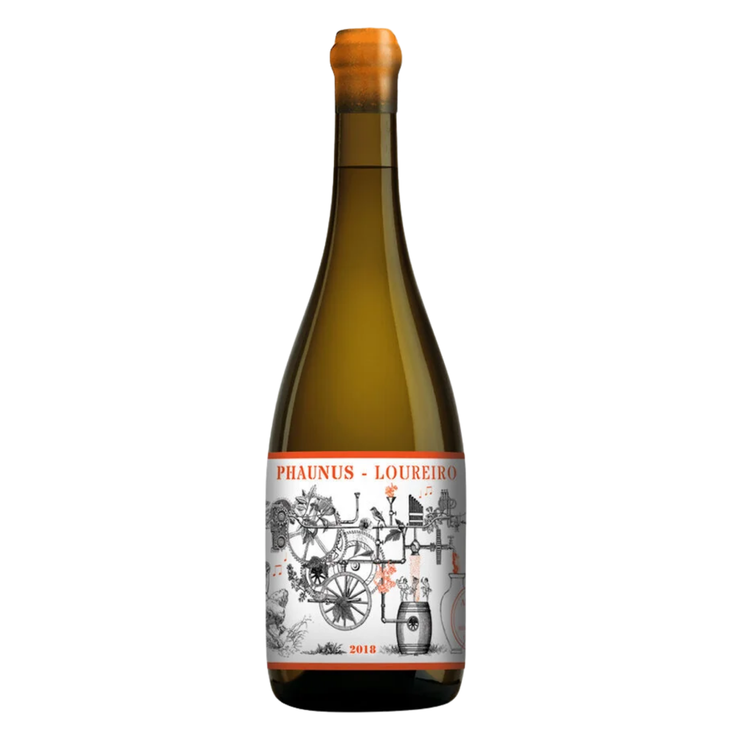 Wine bottle with a decorative label on a white background