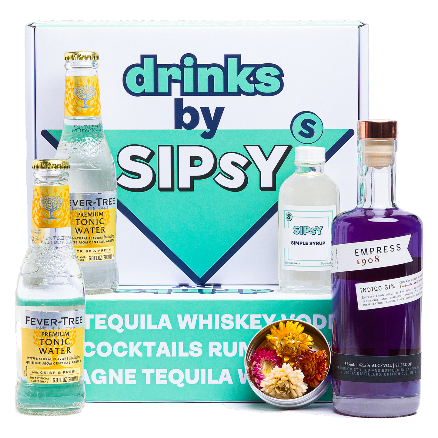Flower Bomb Gin & Tonic Cocktail Gift Set with Empress Gin, tonic water, and edible flowers