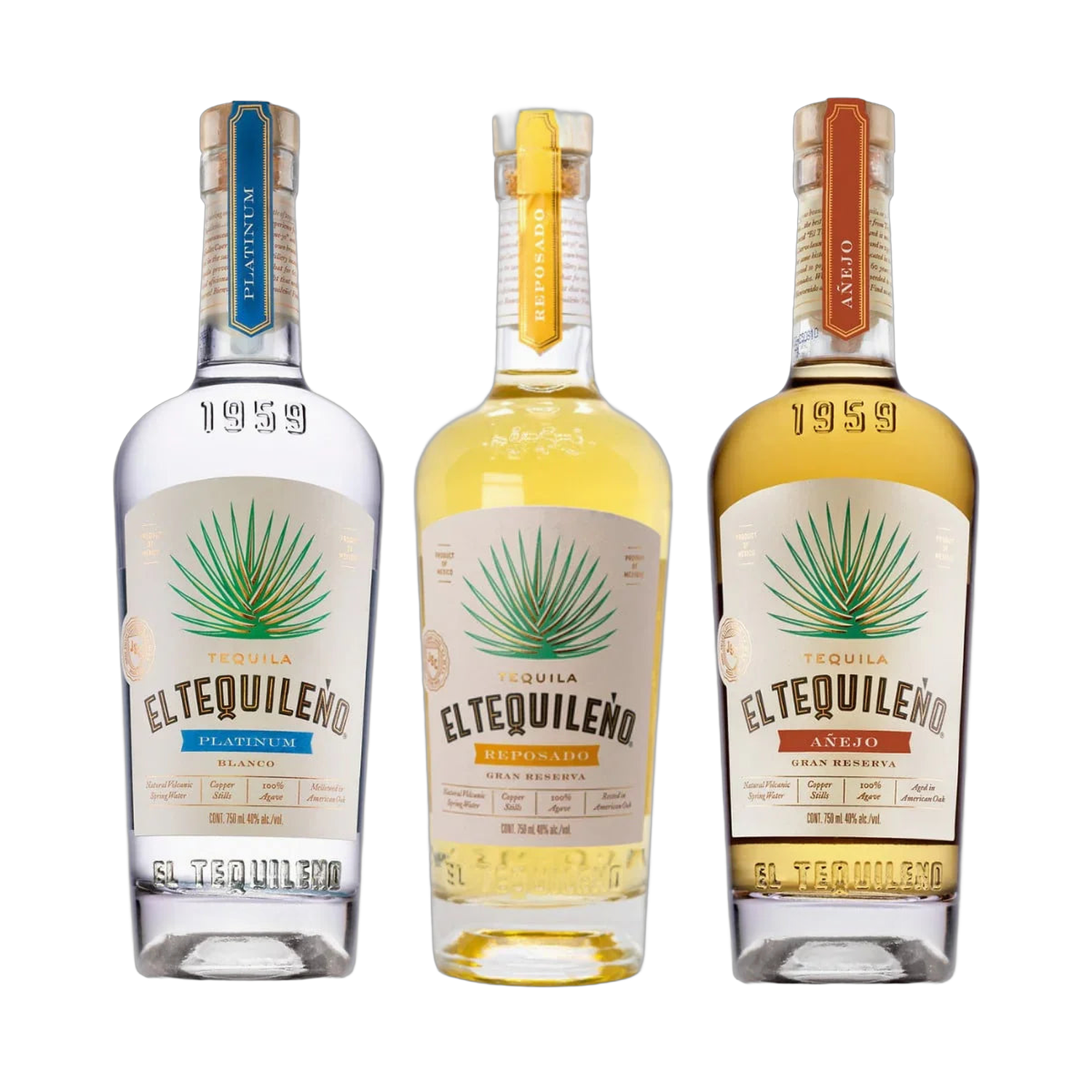 El Tequileño Platinum Blanco Gran Reserva Reposado and Gran Reserva Añejo - 3-Pack